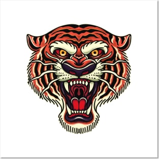 Old School Tattoo Style Tiger Head Posters and Art